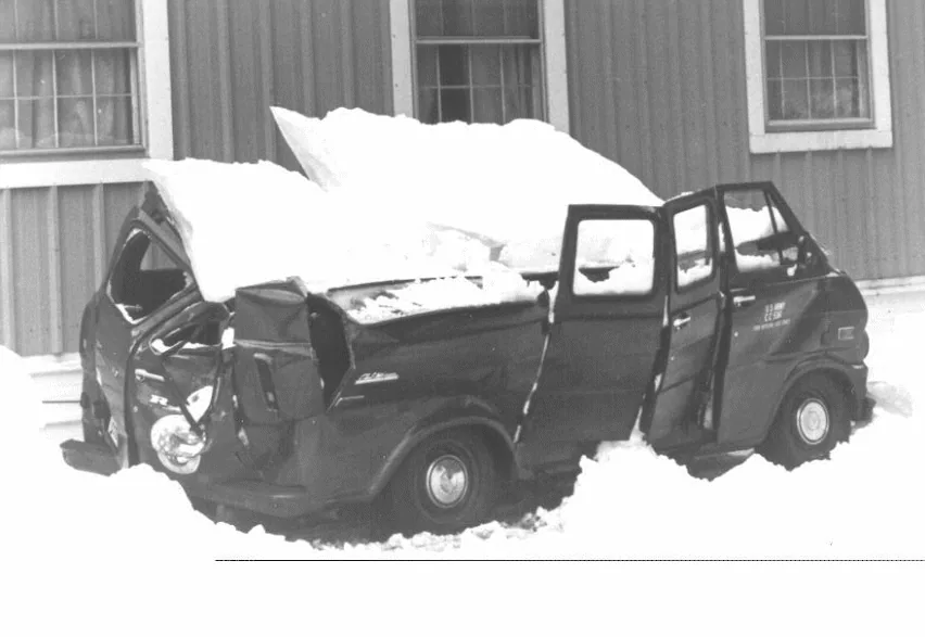 Military vehicle damage due to falling snow and ice from a metal roof