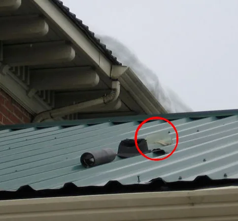 there was some kind of snow guard upslope of the broken vent
