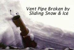 Roof vent pipe exposed to damage from sliding snow and ice